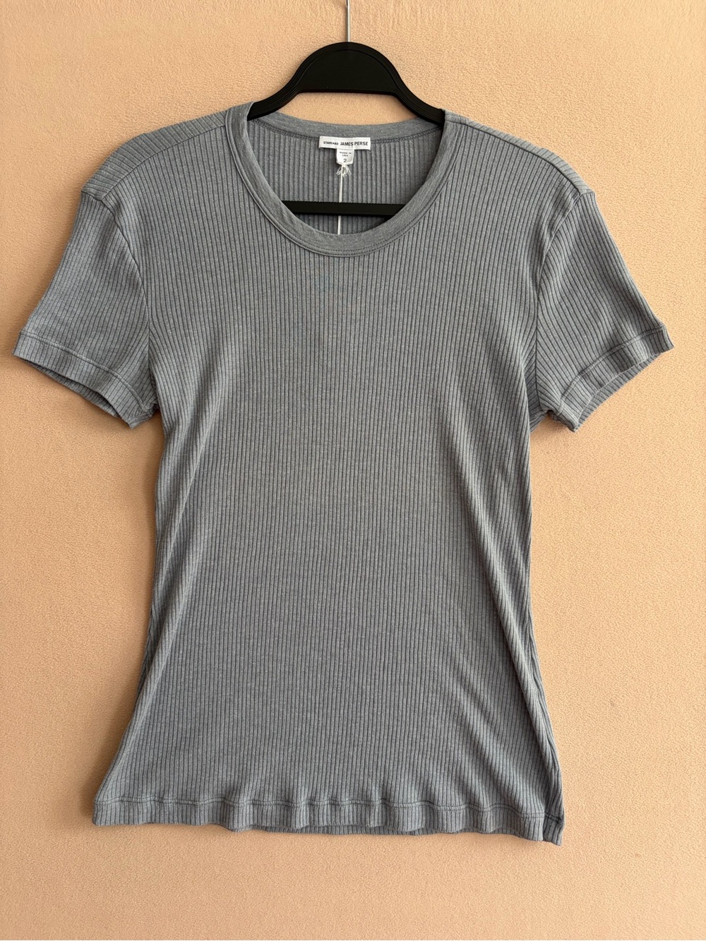 James Perse Standard Gray Ribbed Crew Neck Tee Size 2 or M Made in USA NWT